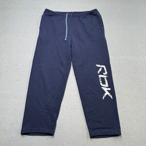 Y2K Reebok Sweatpants Men's Large Navy Blue‎ Fleece Lined Baggy Fit Activewear